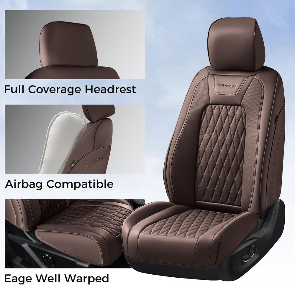 Coverado Premium Leather Full Set Seat Covers Waterproof Heavy-Duty Protector...