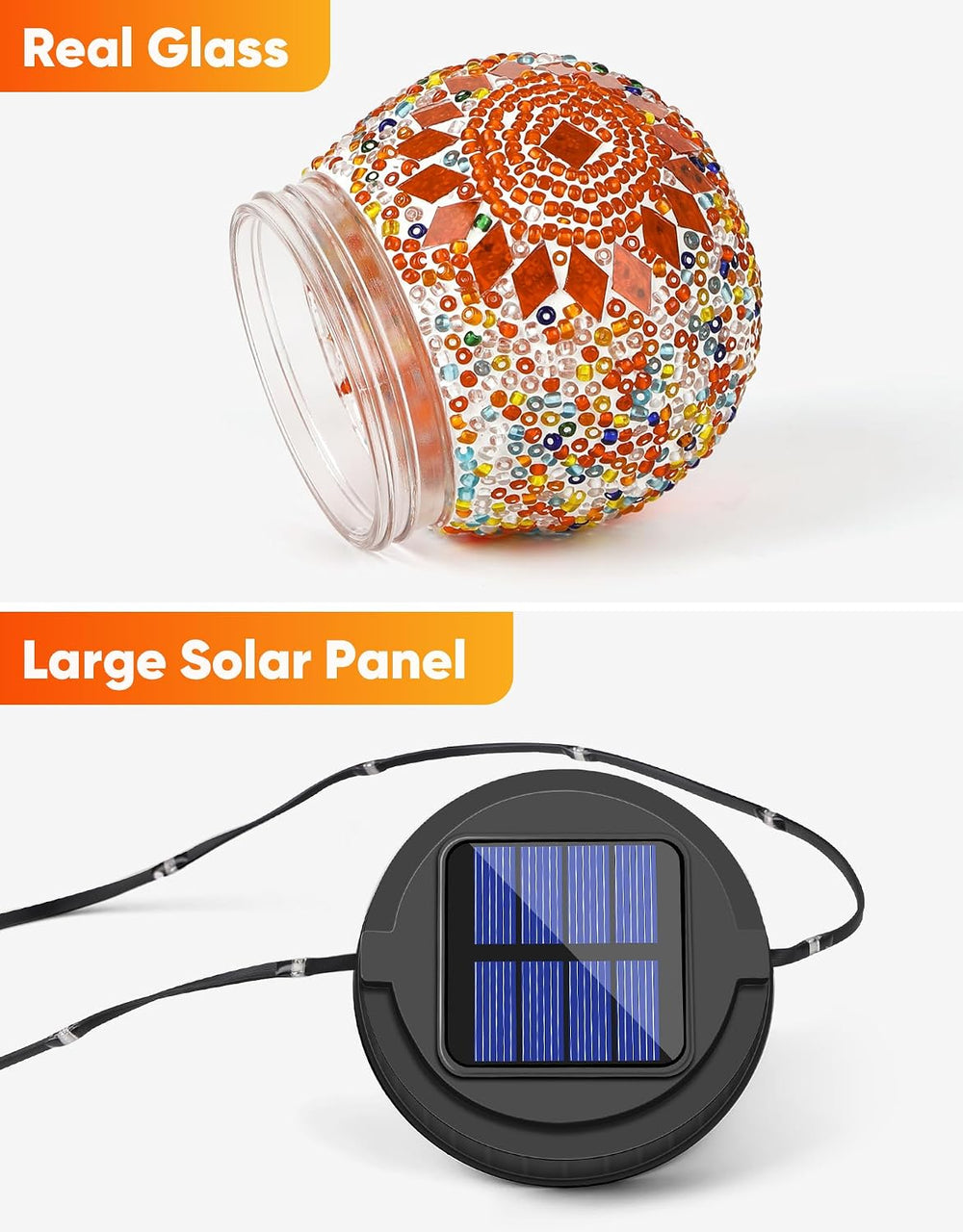 Mosaic Solar Lights Outdoor 6 Pack, Solar Hanging Lanterns Christmas Hallowee...