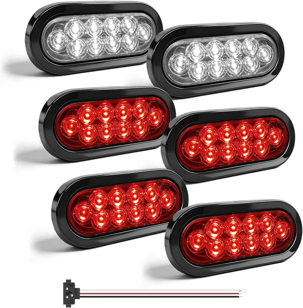 6" Oval Smoked Lens LED Trailer Tail Light Kit,4 Red+2 White,Stop/Brake/...