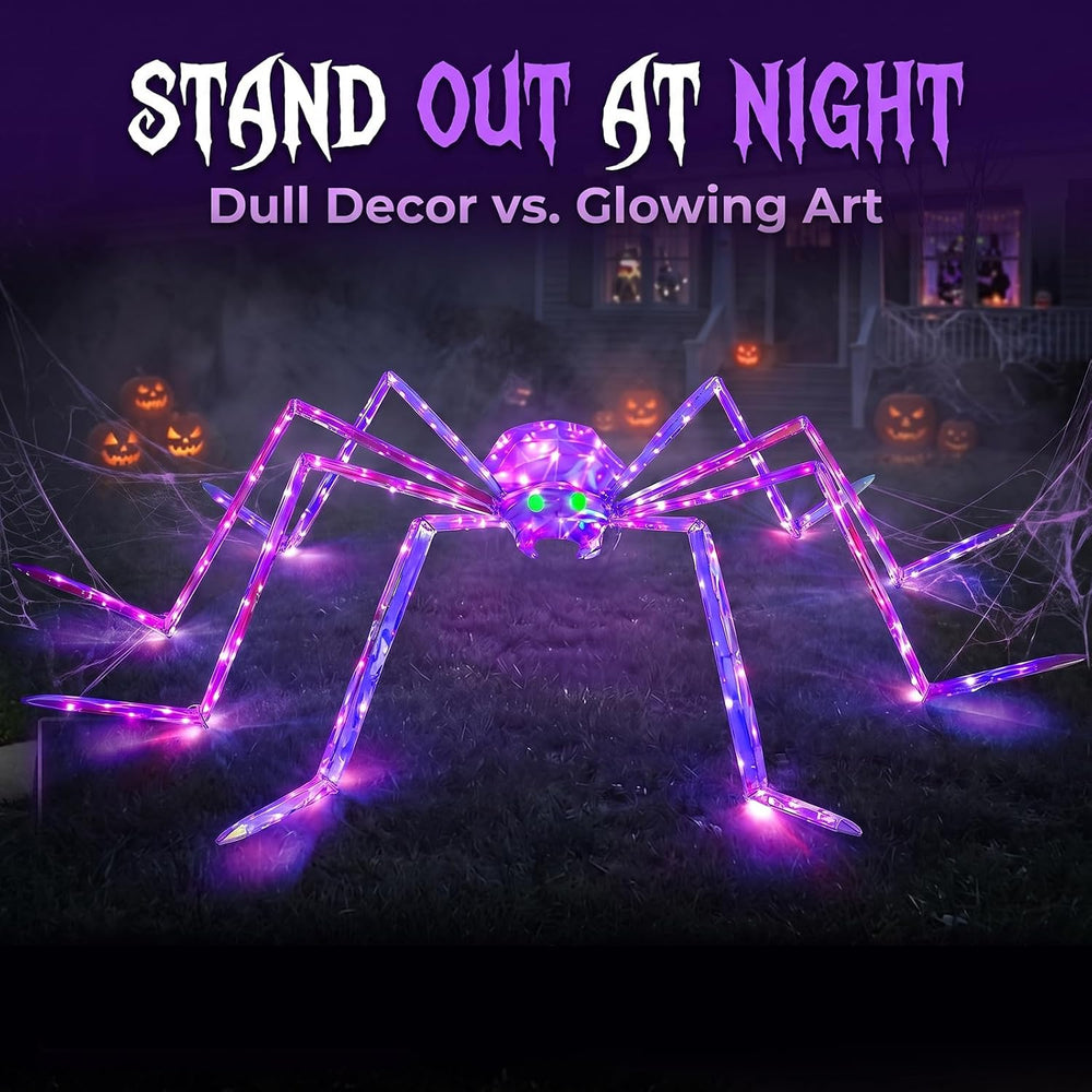 7FT Giant Halloween Spider Decorations Outdoor – Prismatic Iridescent Light-U...