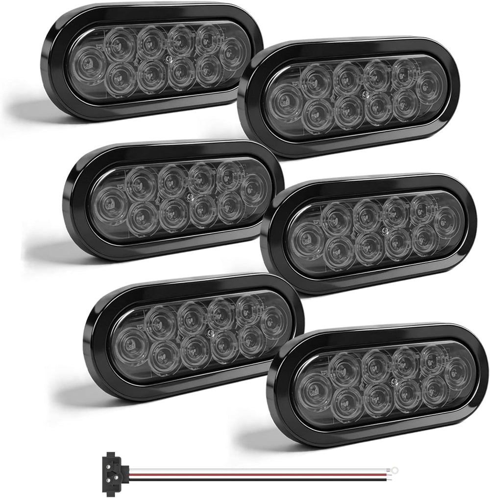 6" Oval Smoked Lens LED Trailer Tail Light Kit,4 Red+2 White,Stop/Brake/...