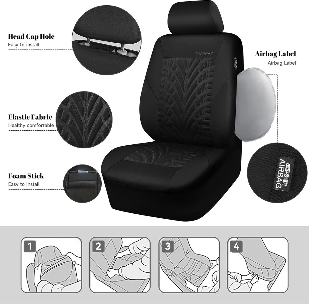 CAR PASS Car Seat Covers Full Sets, Front & Split Rear Bench for Car, 3D ...