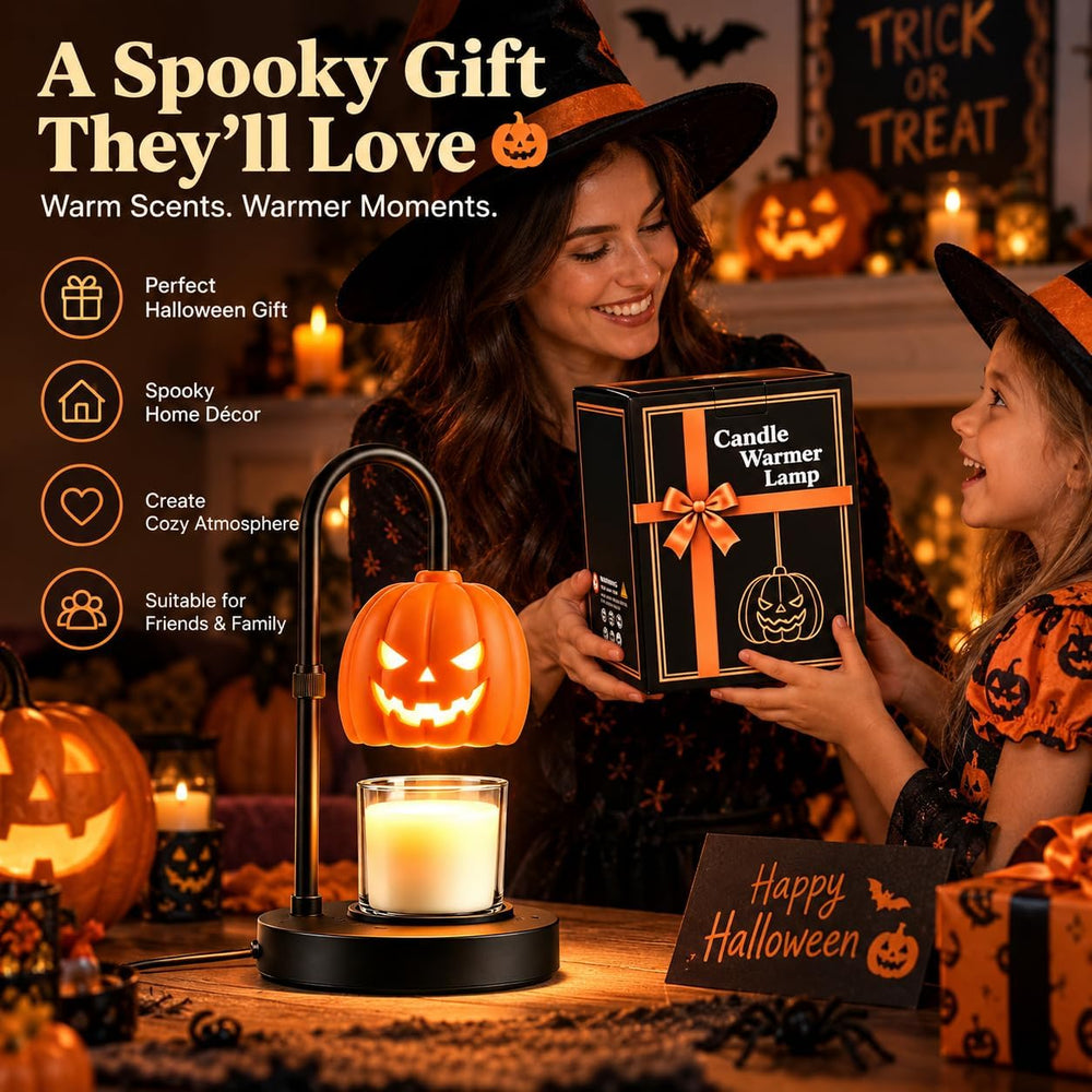Pumpkin Halloween Candle Warmer Lamp,Spooky Gothic Home Decor with Timer &...