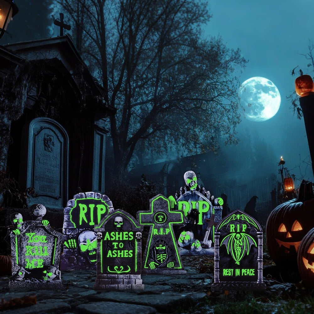 Halloween Decorations Outdoor Tombstone Yard Sign with Stakes 6PCS Glow in th...