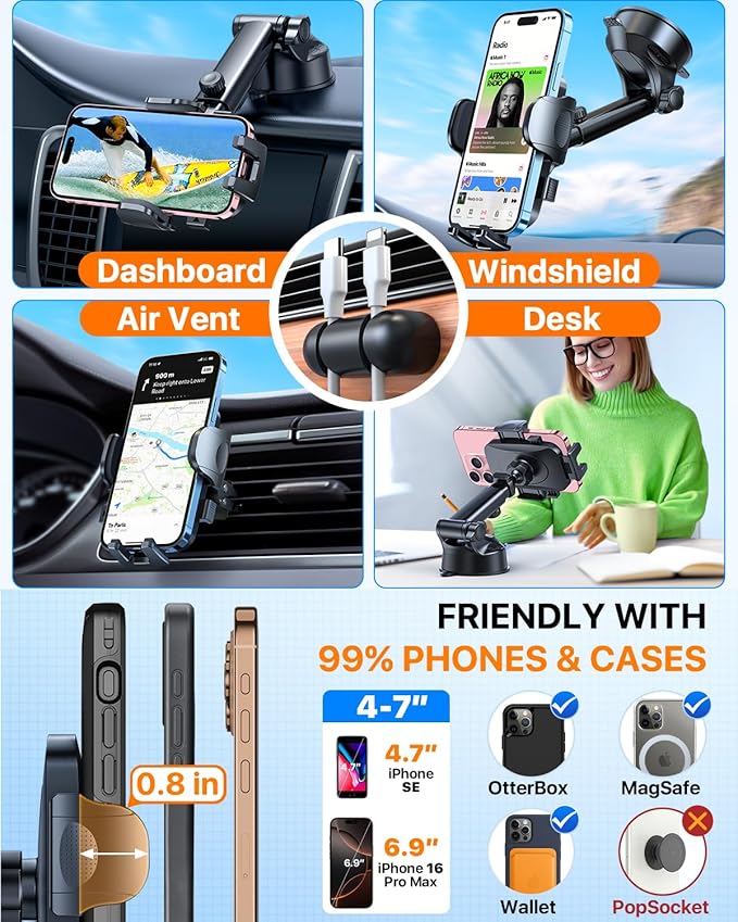 HTU 2025 Best Car Phone Holder 【Ultimate 5-in-1 & Upgraded 100+LBS Strongest