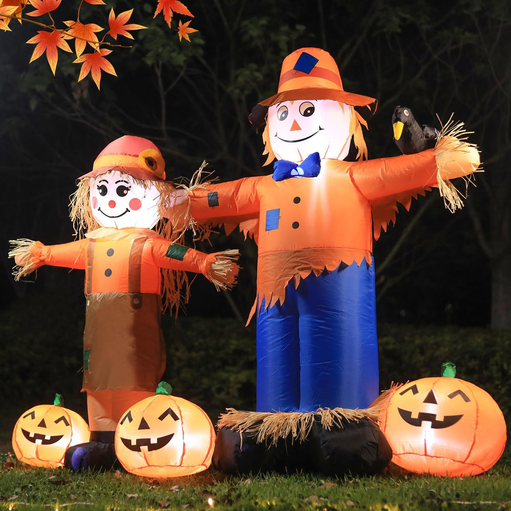 DomKom 6ft Long Inflatable Scarecrow and Pumpkin – Halloween Thanksgiving Fal...