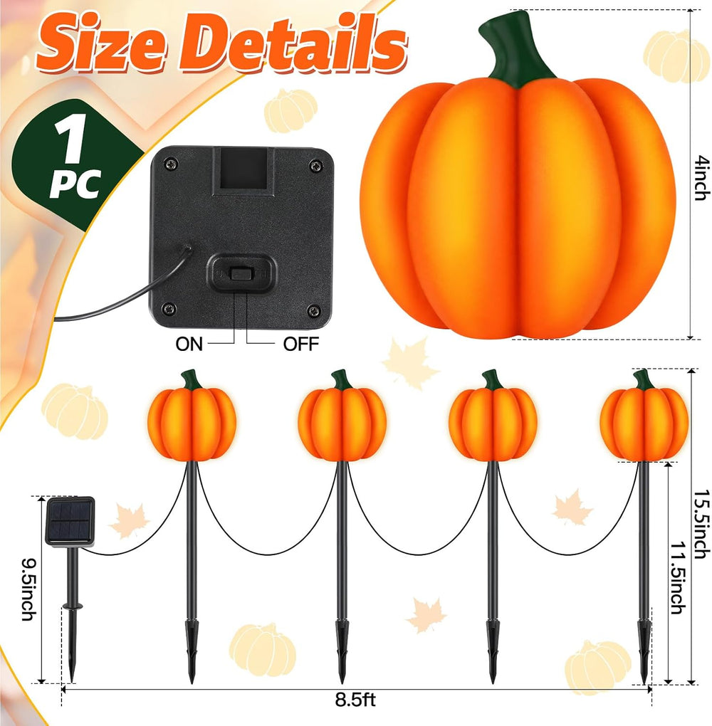 4-in-1 Pumpkin Solar Lights Outdoor Halloween Decorations Fall Stake Lights