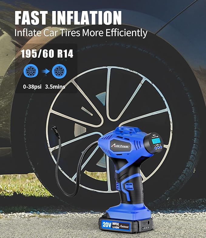 AVID POWER Cordless Tire Inflator Portable Air Compressor, 20V Rechargeable