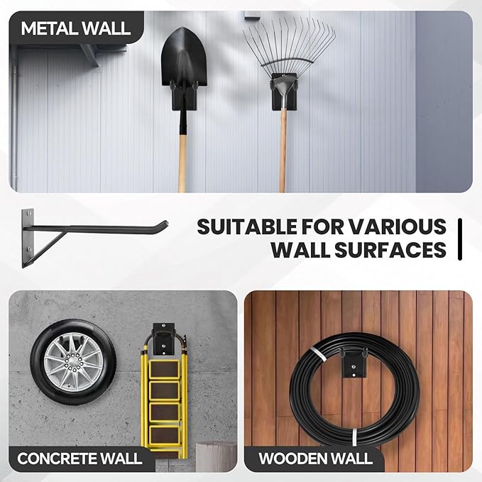 14" Large Heavy Duty Garage Hooks, Utility Wall Mount Hangers (4-Pack)