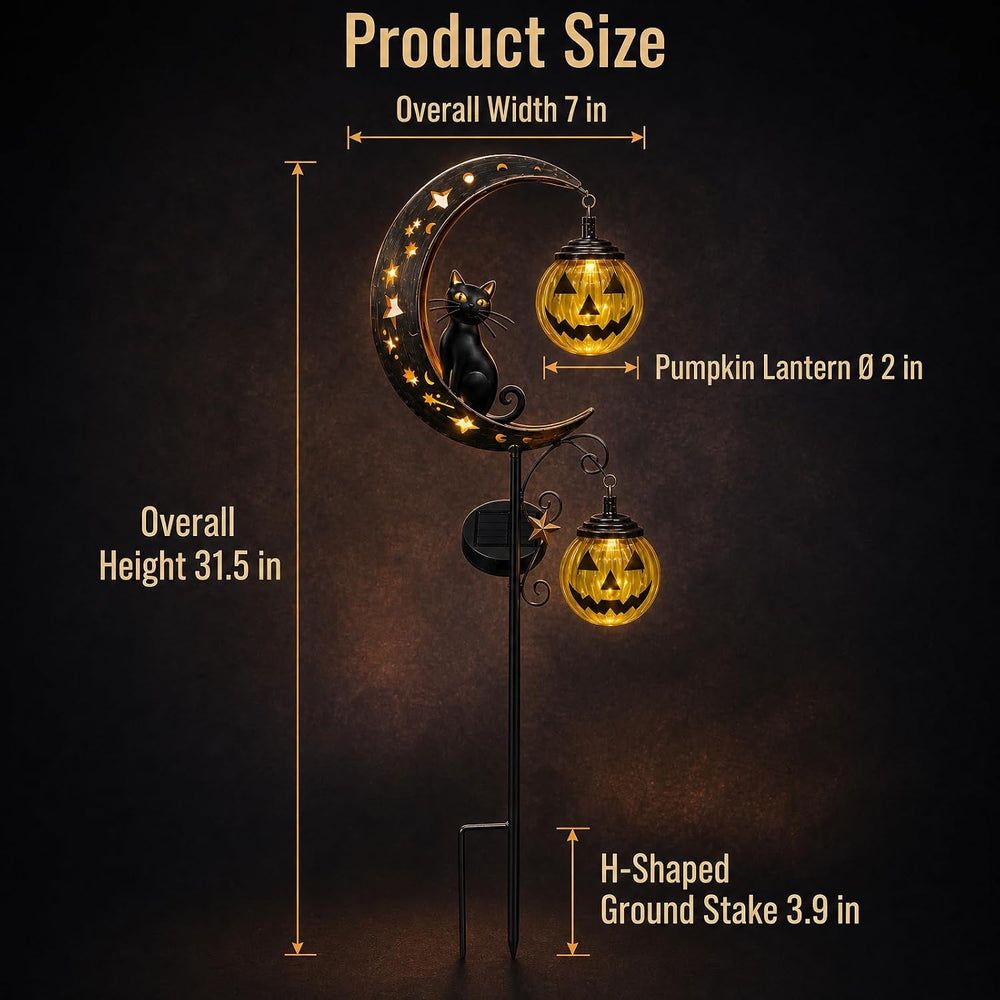 2 Pack Solar Halloween Pumpkin Moon Black Cat Garden Stake Lights Outdoor
