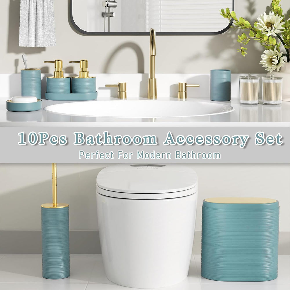 Bathroom Set, 10PC Bathroom Accessory Set, Light Blue Bathroom Accessories, B...