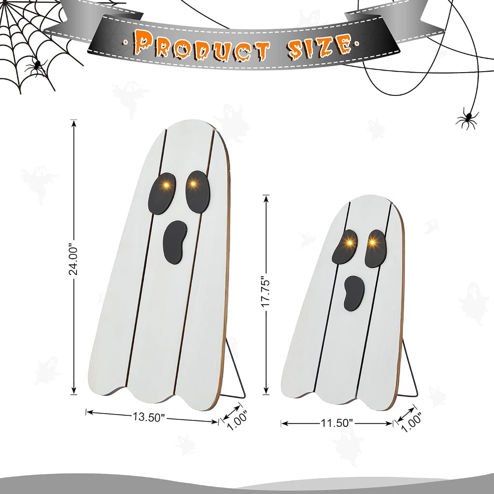 Glitzhome Set of 2 Halloween Lighted Wood Ghost Porch Decor - 24" H &...