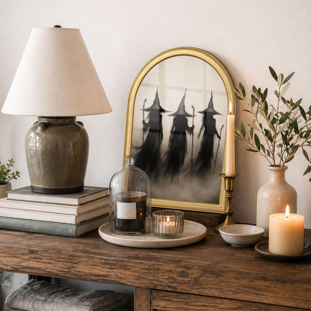 Wheatwin Halloween Witch Decor Wall Art, Spooky Arched Framed Wall Art