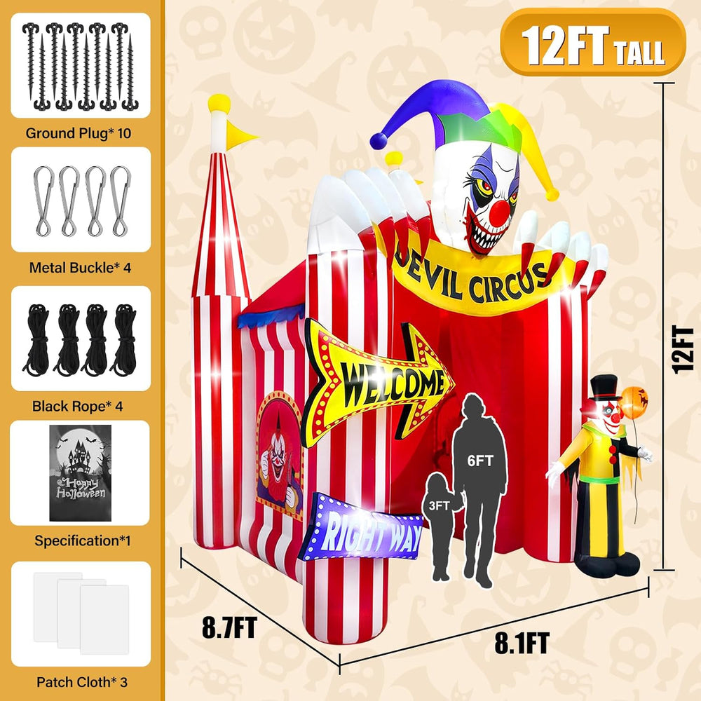 Kalolary 12FT Tall Halloween Inflatables Archway Clown Circus Haunted House