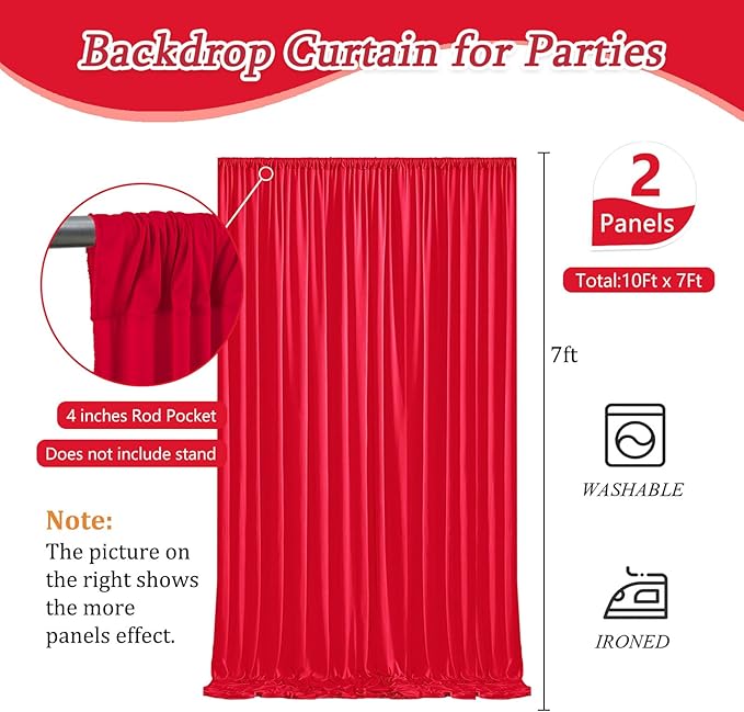 10 x 7 Feet Red Backdrop Curtain for Partie, Background Curtains for Photosho...