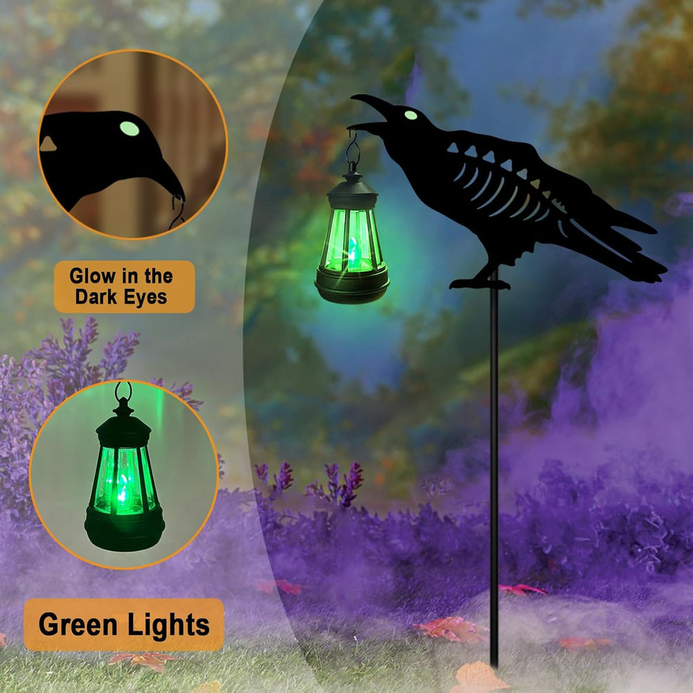 Halloween Decorations Outdoor,2 Pack Metal Crow Solar Lights Garden Stakes