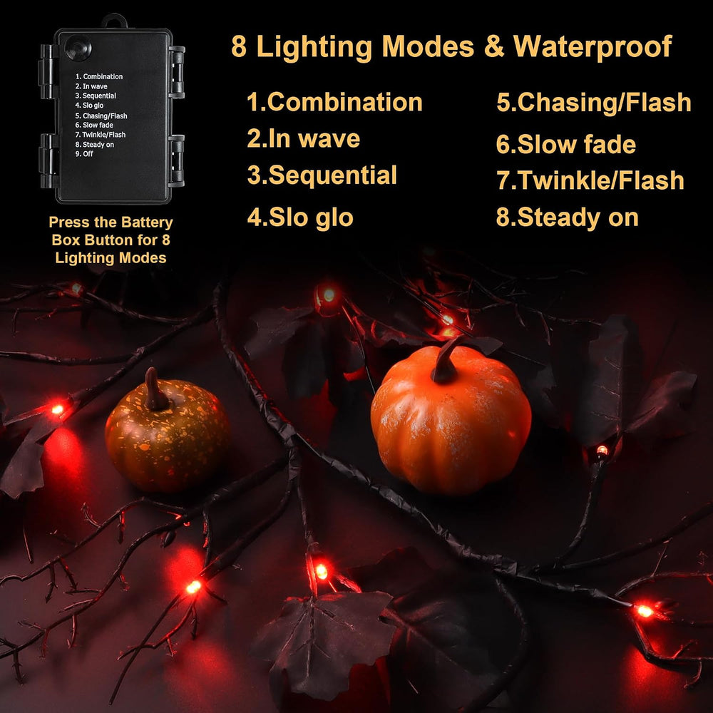 9 FT 72 LED Willow Vine Twig Decor Black Halloween Garland with Orange Lights...