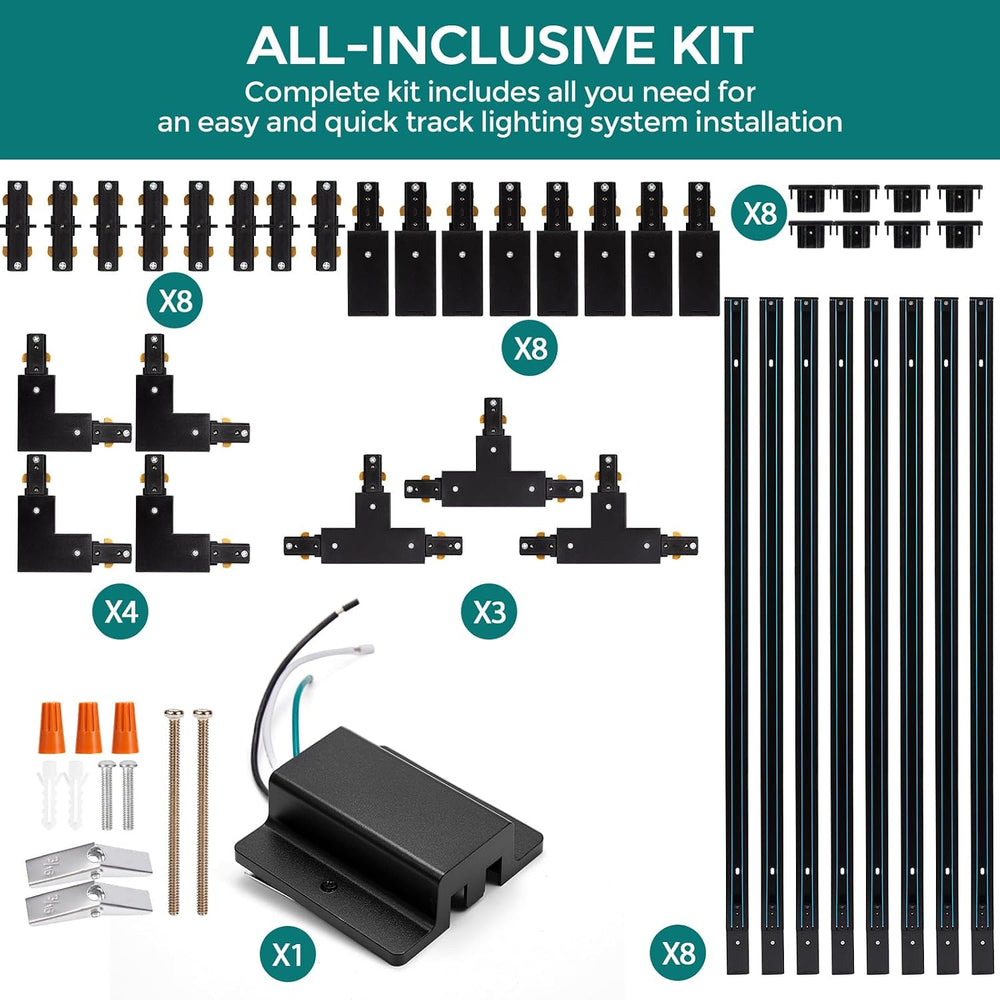 H Track Lighting Rails Kit - iCreating 26ft Black Track Light Track 3 Wire wi...