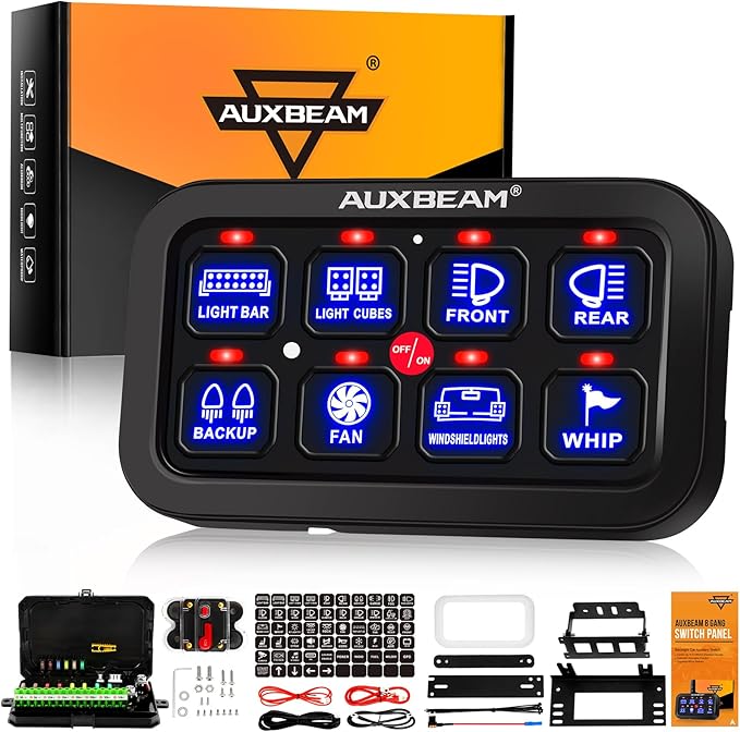 Auxbeam 8 Gang Switch Panel BA80, Universal Circuit Control Relay System Box