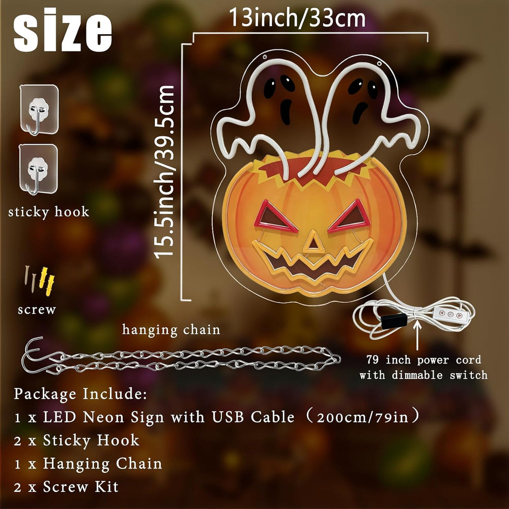Halloween Waving Ghost Pumpkin Neon Sign Flashing Neon Window Light