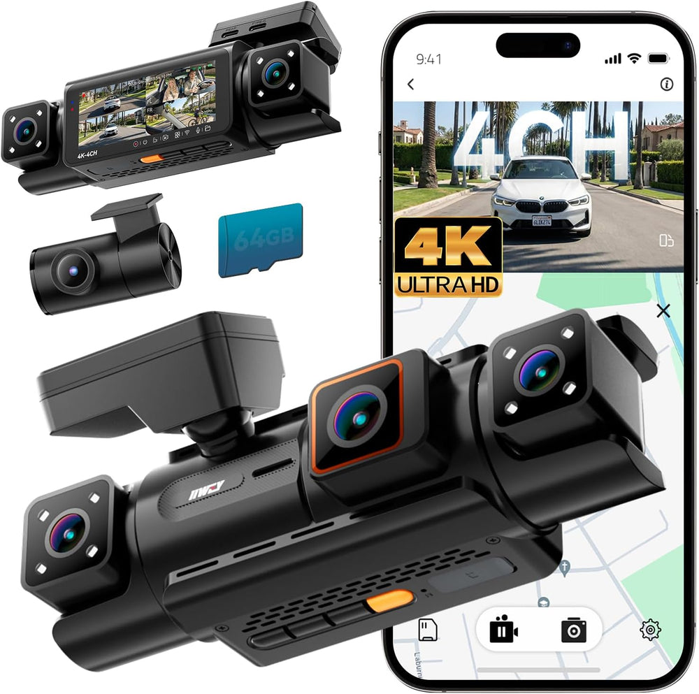 IIWEY N7 PRO 4K STARVIS 4-Channel Dash Cam 360° View, 8-IR Night Vision