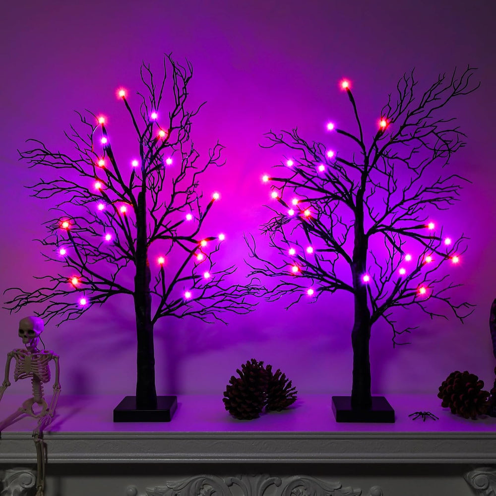 Halloween Decorations Indoor - 2Pack 24 Inch Spooky Black Tree with Lights, L...