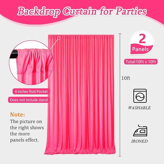 10 x 10 Feet Pink Backdrop Curtain for Partie, Background Curtains for Photos...