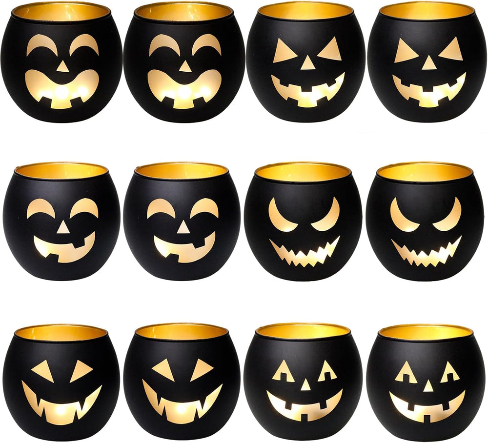SHMILMH Halloween Table Centerpiece Candle Holders Set of 12, Black and Gold ...