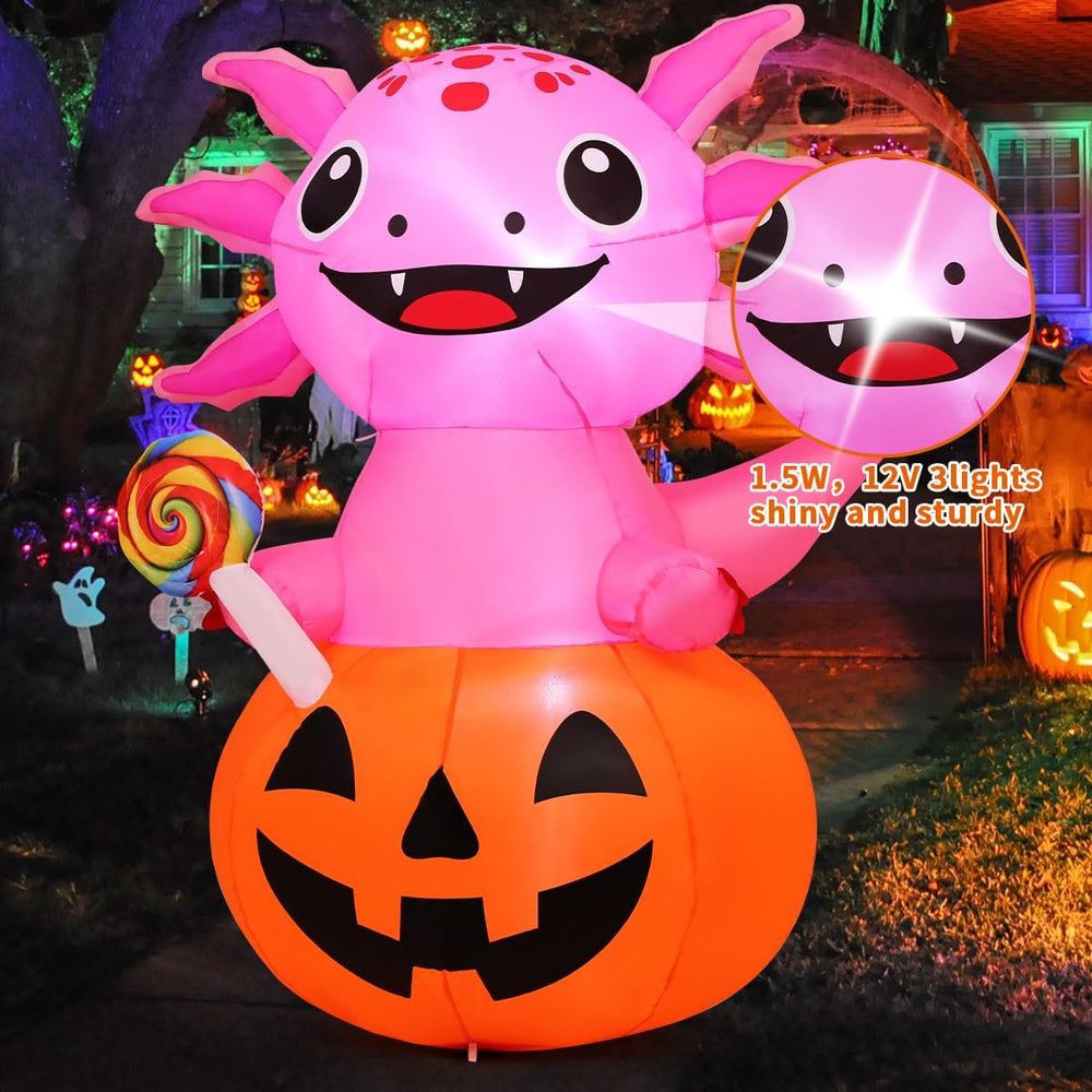 COMIN 5 FT Halloween Inflatables Axolotl Pumpkin Outdoor Decorations Blow Up ...