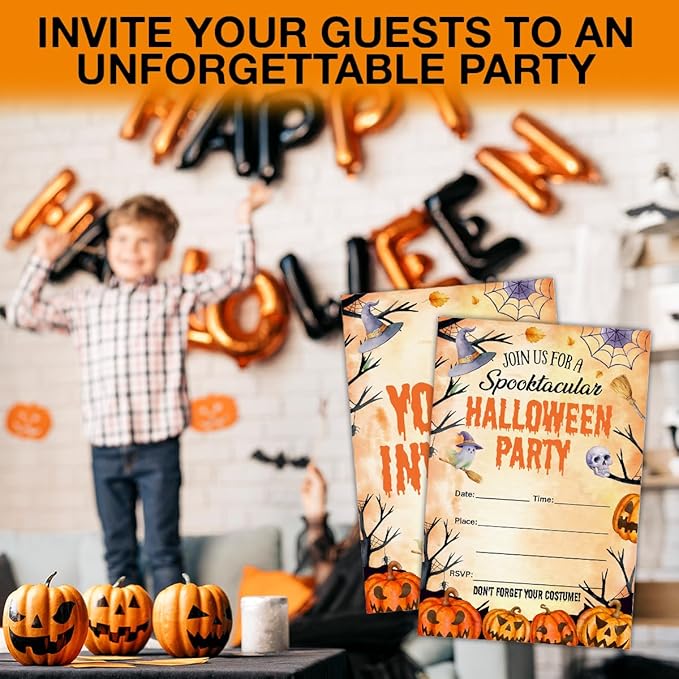Halloween Party Invitations, Spooky Pumpkins Halloween Party Fill in Invites ...