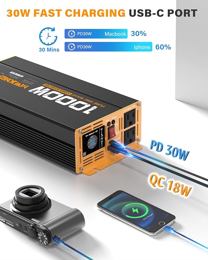 1000W Pure Sine Wave Power Inverter 12V DC to 110V 120V AC Converter