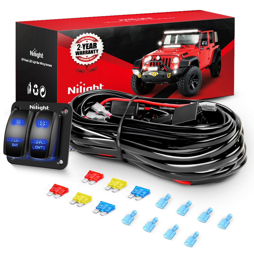 Nilight 12V On/Off Rocker Switch Panel LED Light Bar Wiring Harness Kit