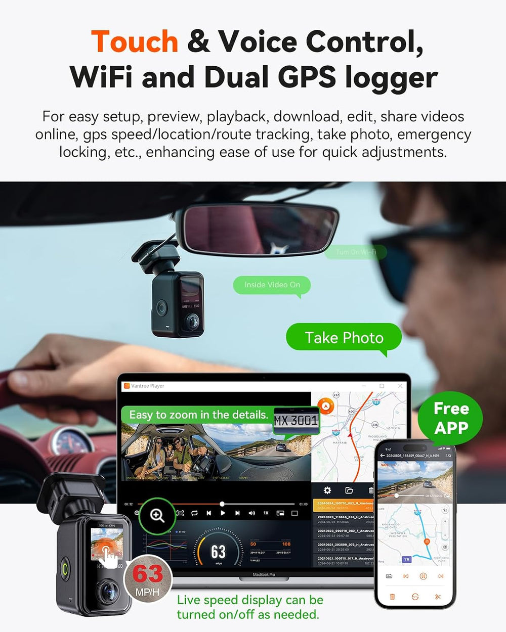 Vantrue E360 Panoramic 2 Channel Fisheye Dash Cam
