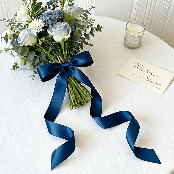 NESCCI 100 Yards Ribbon,1-1/2 Inch Dark Blue Satin Ribbon,Single Face Satin R...