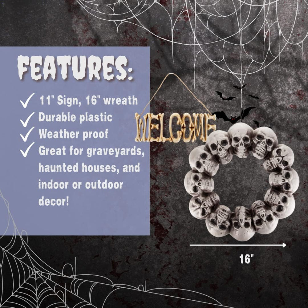 Halloween Welcome Sign & Skull Wreath 2 Pack Fall Skeleton Door Wall Decor
