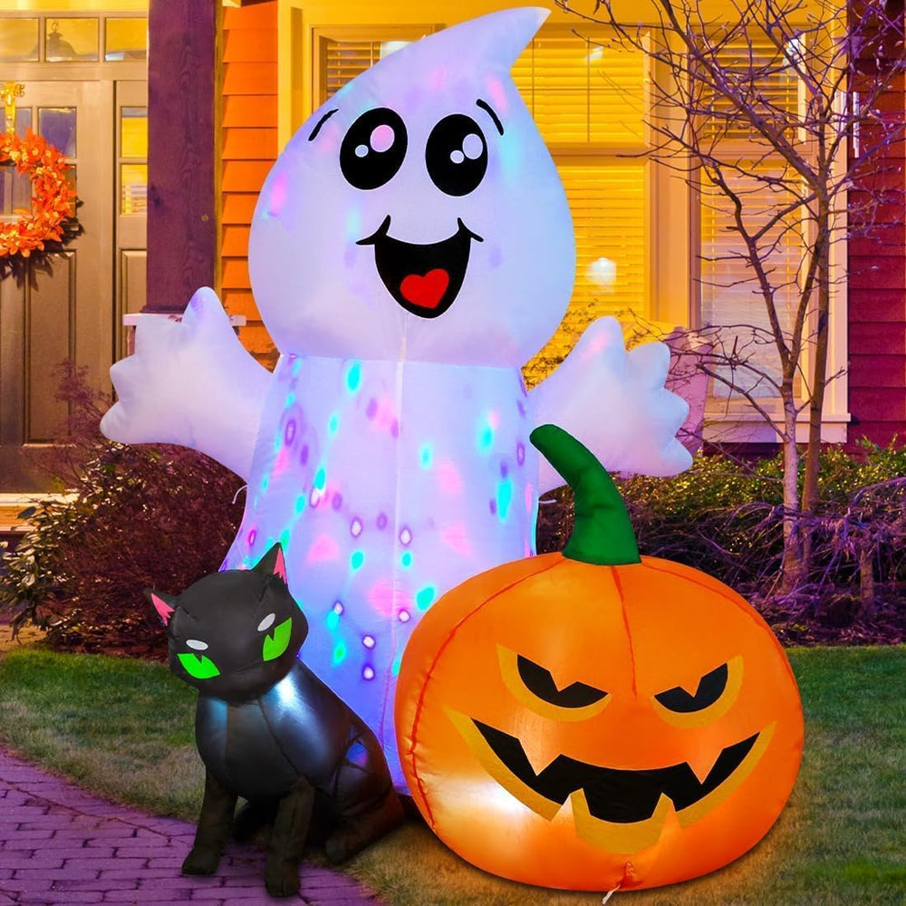 COMIN Halloween Inflatable 5FT Ghost with Black Cat and Pumpkin, Built-in LED...