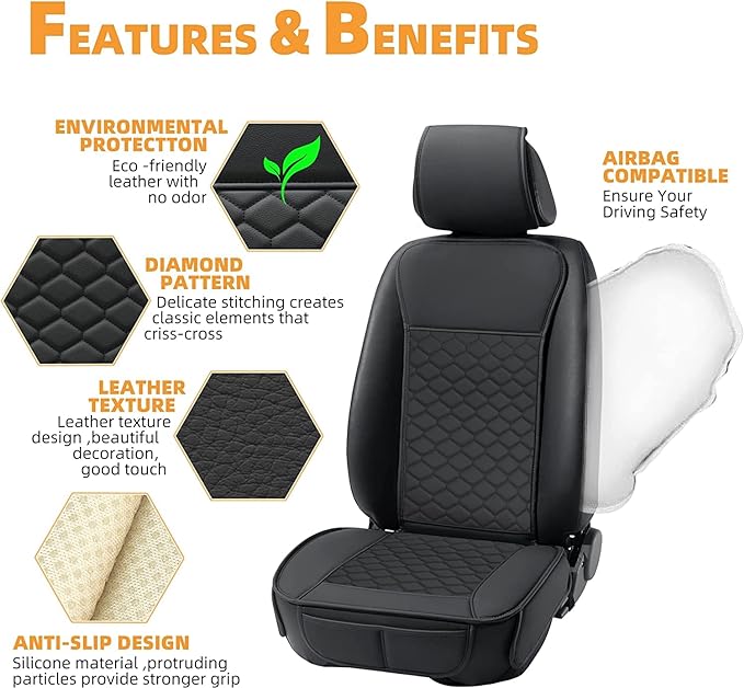 Elantrip 2PCs Front Car Seat Covers Leather Water Proof Seat Protector