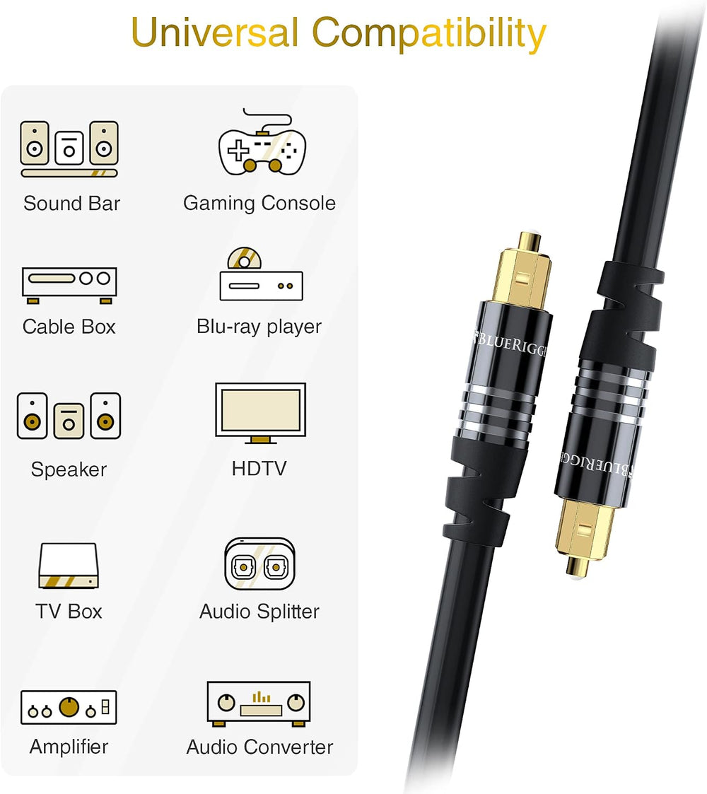 BlueRigger Toslink - Digital Optical Audio Cable 50FT - Fiber Optic Cable