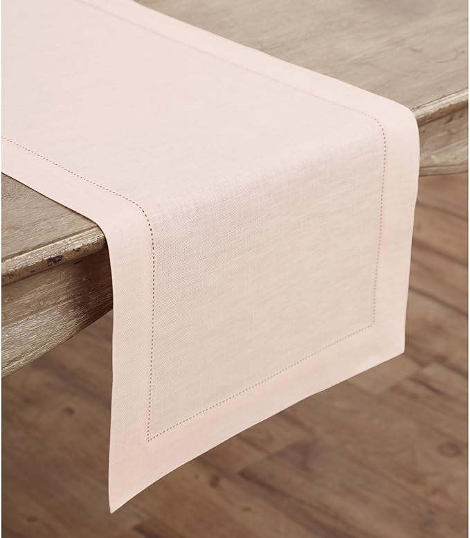 Solino Home Linen Pink Table Runner 60 Inches - Classic Hemstitch, 100% Pure ...