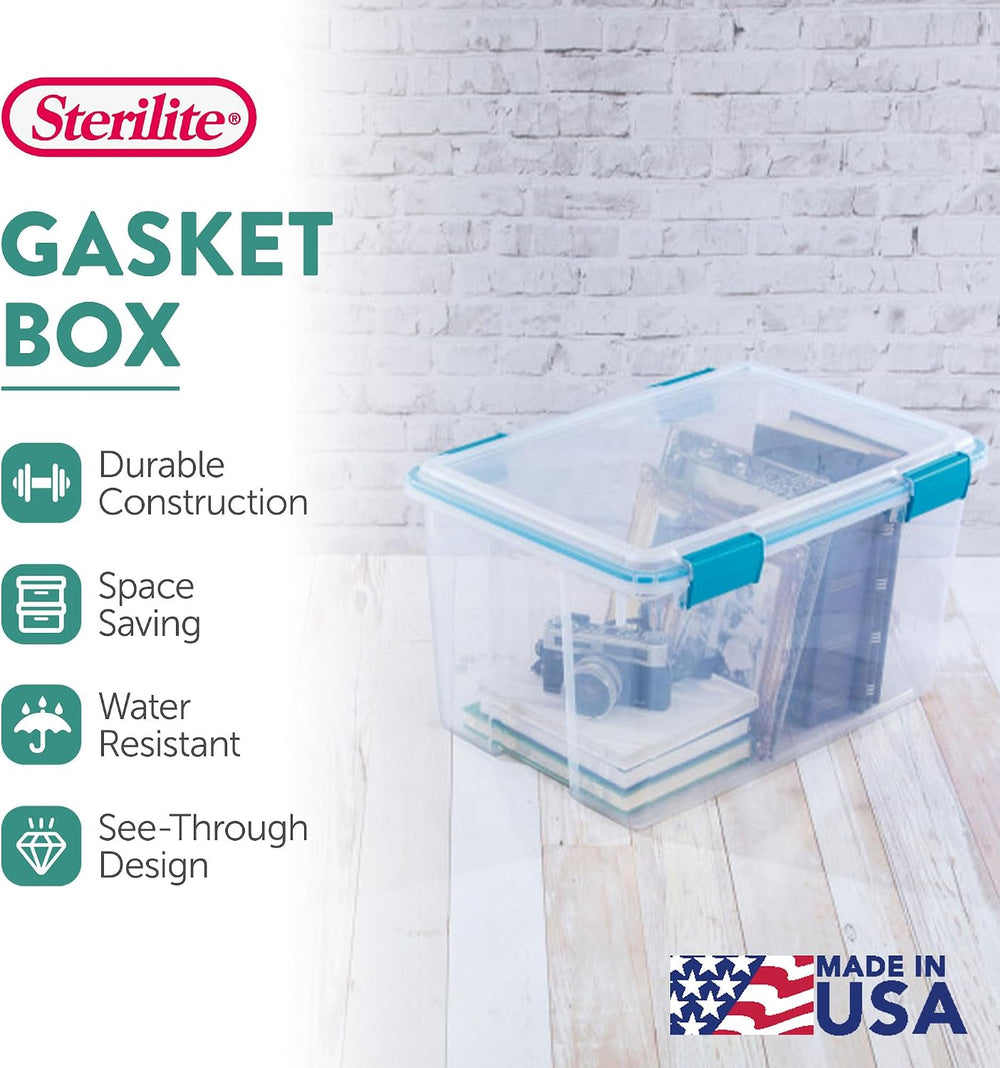 Sterilite 4-Pack 54 Quart Gasket Box, Home Storage Organizer Bins with Lids -...