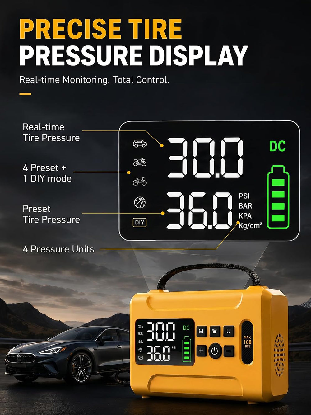 Tire Inflator Portable Air Compressor 160 PSI Air Pump for Cars 8000 mAh &...