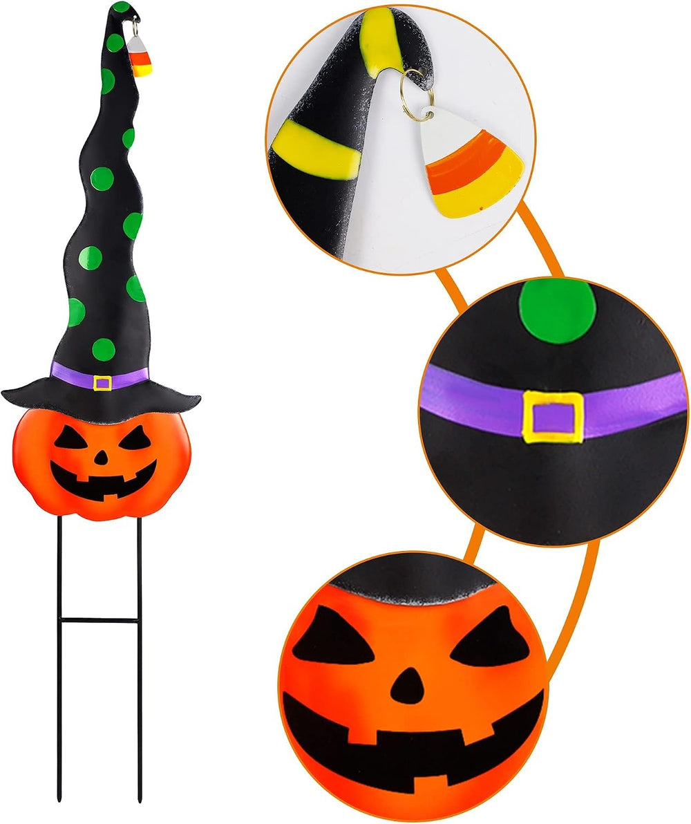 2 Pack Halloween/Thanksgiving Garden Decorations, Metal Jack-O-Lantern Yard S...