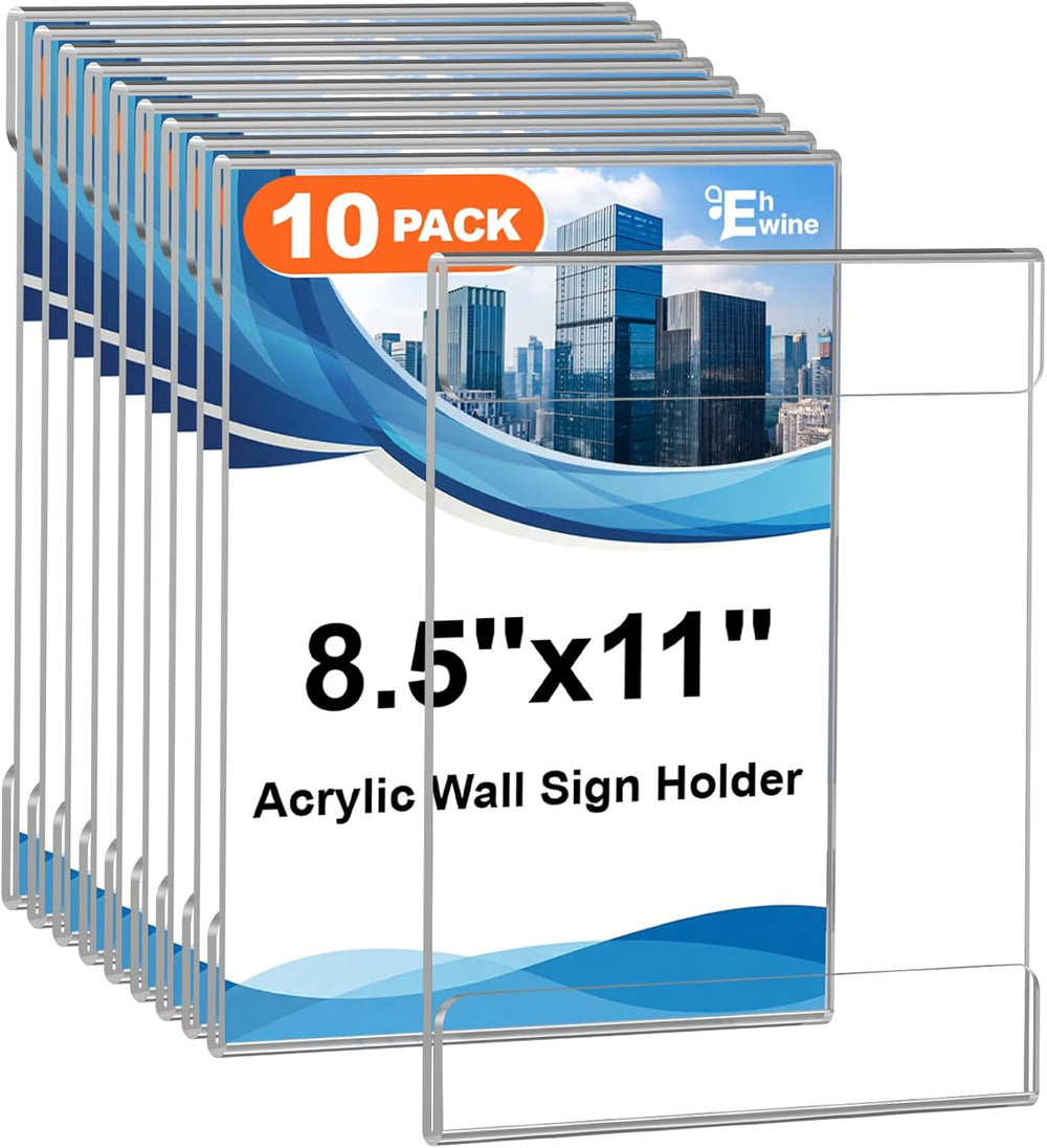 EHWINE Acrylic Sign Holder 8.5 x 11 Wall Mount, 10 Pack Clear Flyer Holders