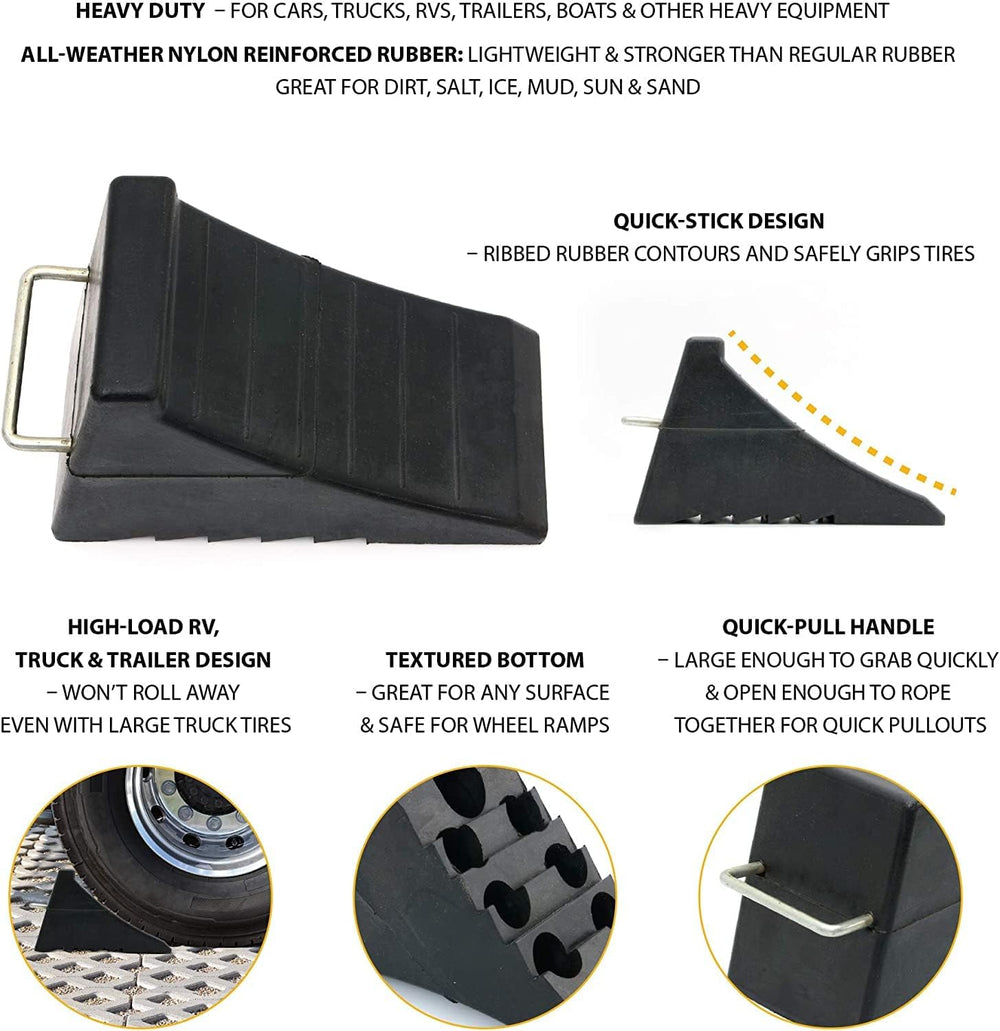AFA Tooling - Heavy Duty Rubber Wheel Chocks w/Steel Tie Off Handles - RV Whe...