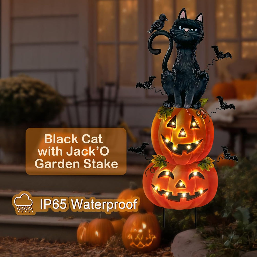 Halloween Decorations Outdoor,Battery Operated Cat Lighted Timer Yard Decor
