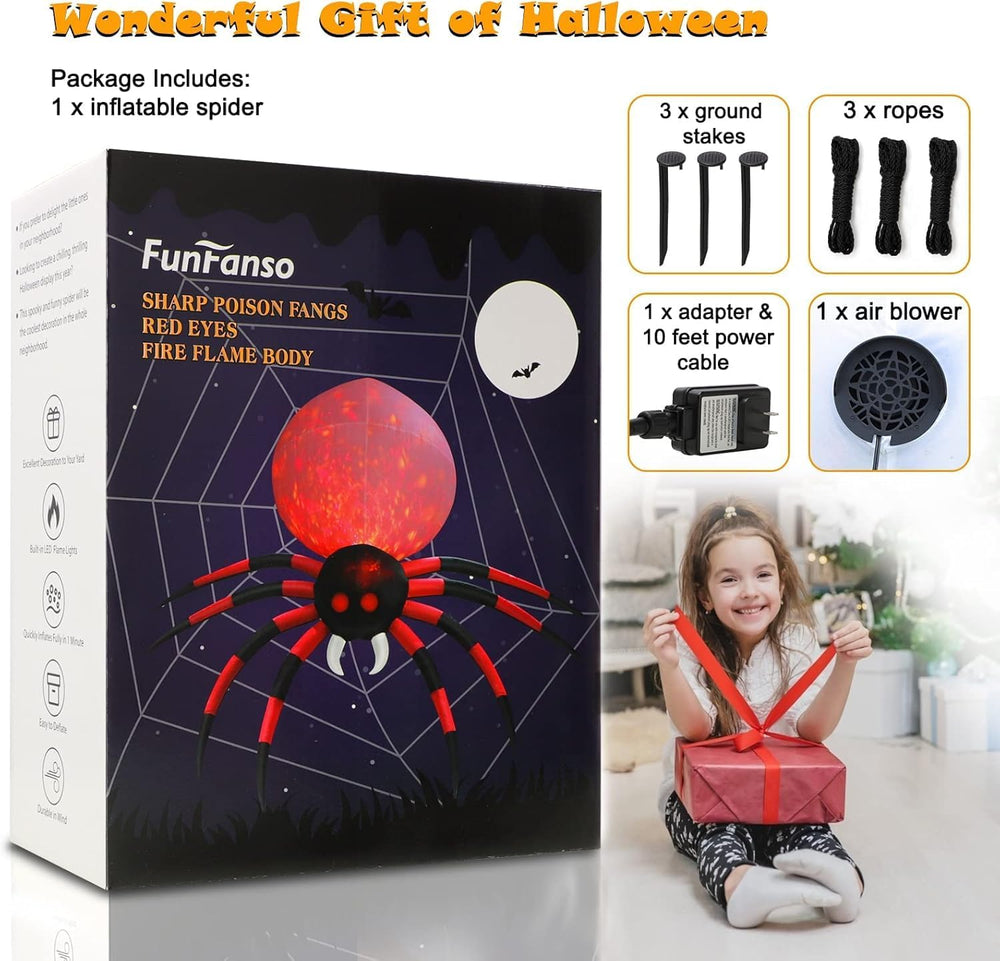8 FT Halloween Inflatable Spider Outdoor Yard Decor with LED Rotating Flame