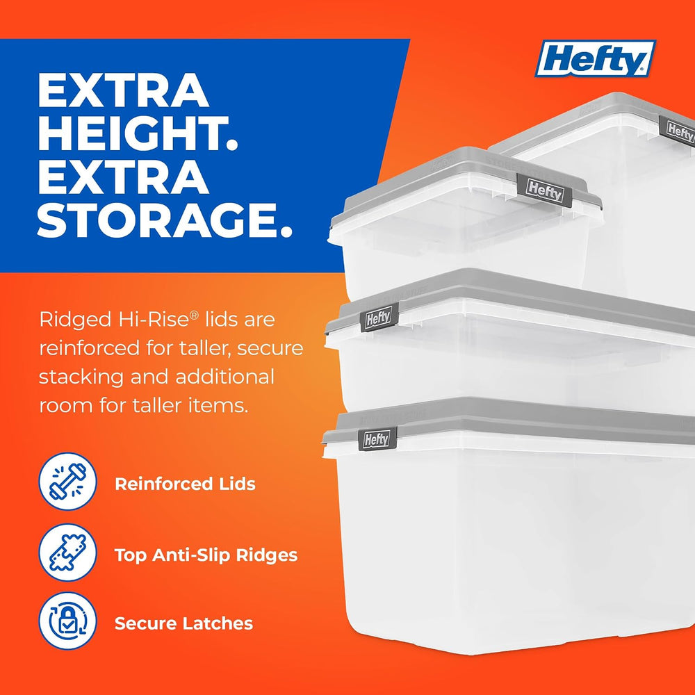 Hefty 18 Qt Hi-Rise Storage Bin with Lid, Stackable Plastic Storage Container...