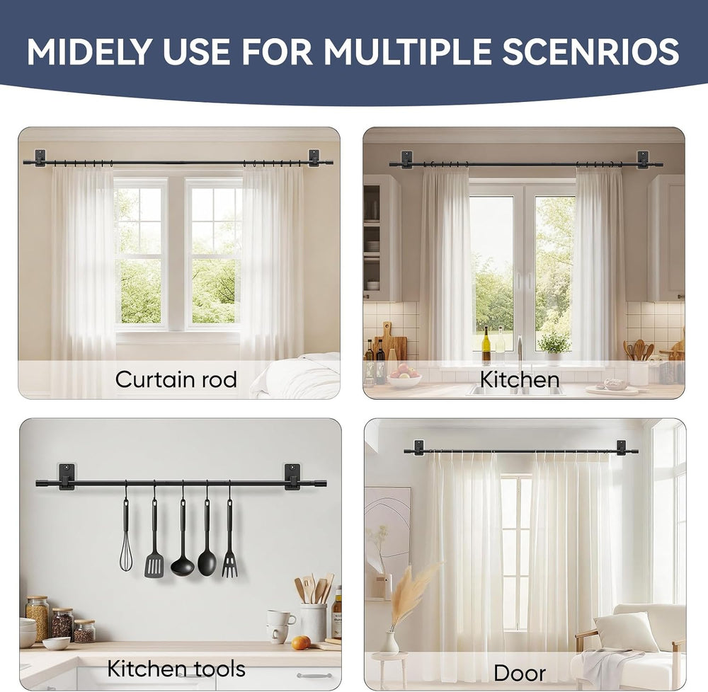 2 Pack 2.0 Upgraded No-Drill Curtain Rod for Windows 48-84 inches – Renter-Fr...