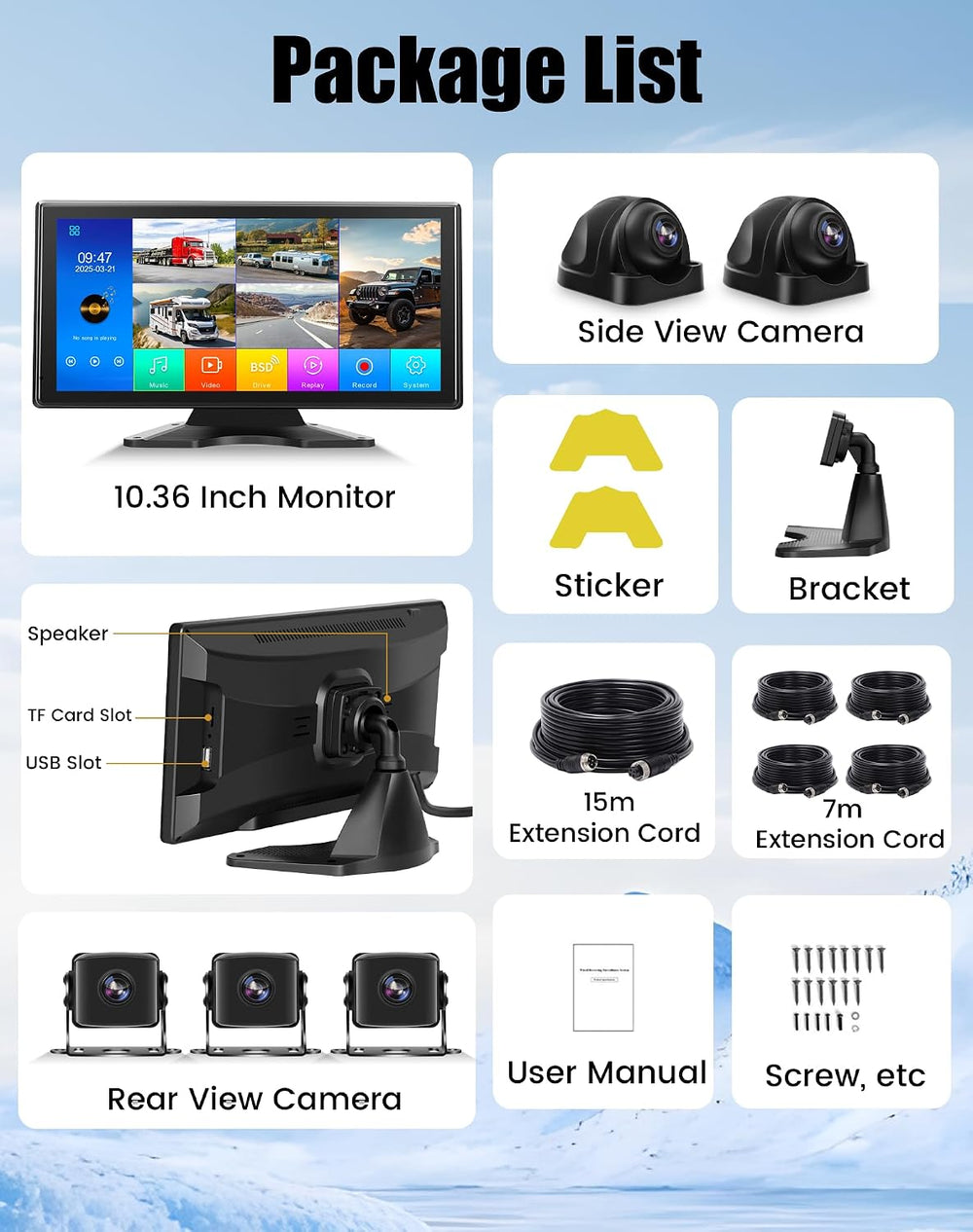 Wired Backup Camera System for Truck/RV, 10.36" HD Touch Screen Monitor