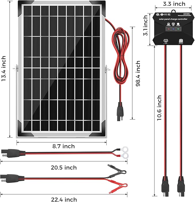 Solar Battery Trickle Charger: 10 Watt 12V Solar Panel Maintainer